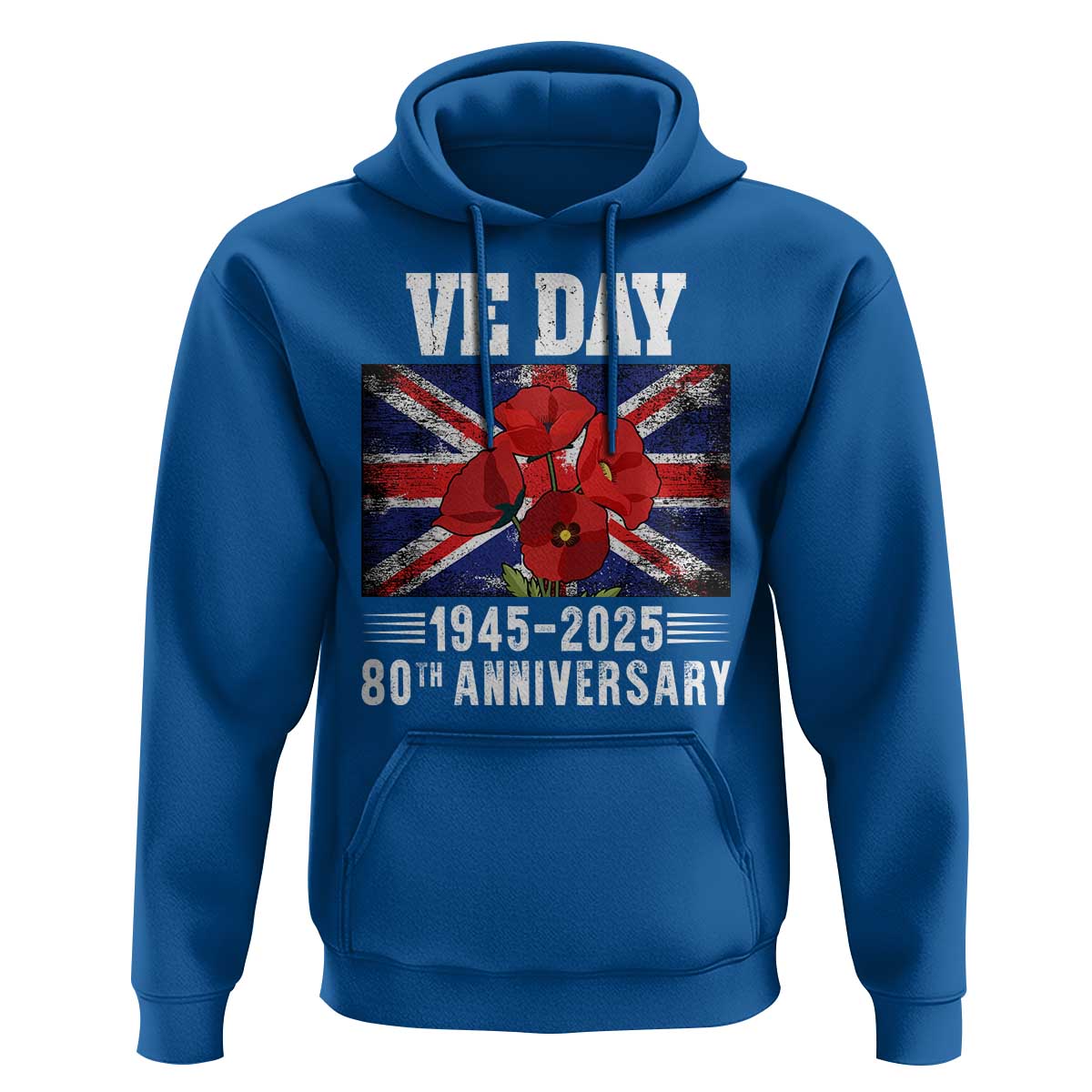 VE Day 80th Anniversary Hoodie 2025 Celebration Union Flag Poppies WWII Remembrance