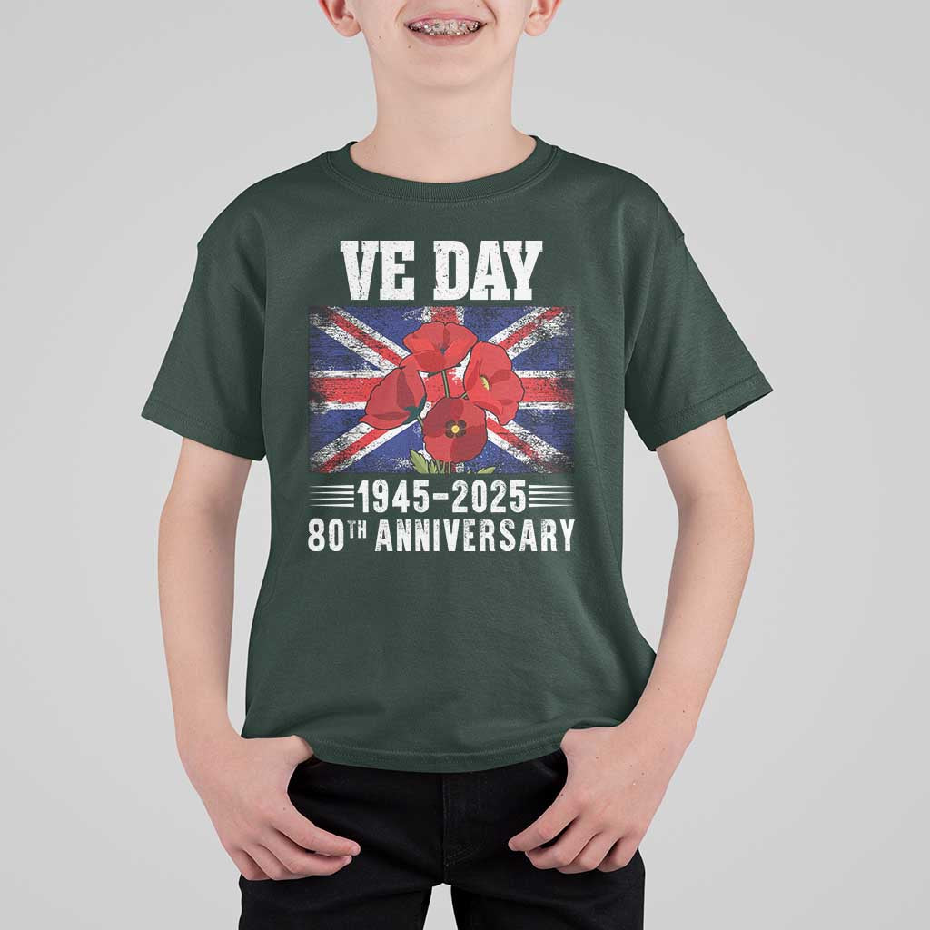 VE Day 80th Anniversary T Shirt For Kid 2025 Celebration Union Flag Poppies WWII Remembrance