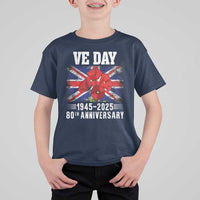 VE Day 80th Anniversary T Shirt For Kid 2025 Celebration Union Flag Poppies WWII Remembrance