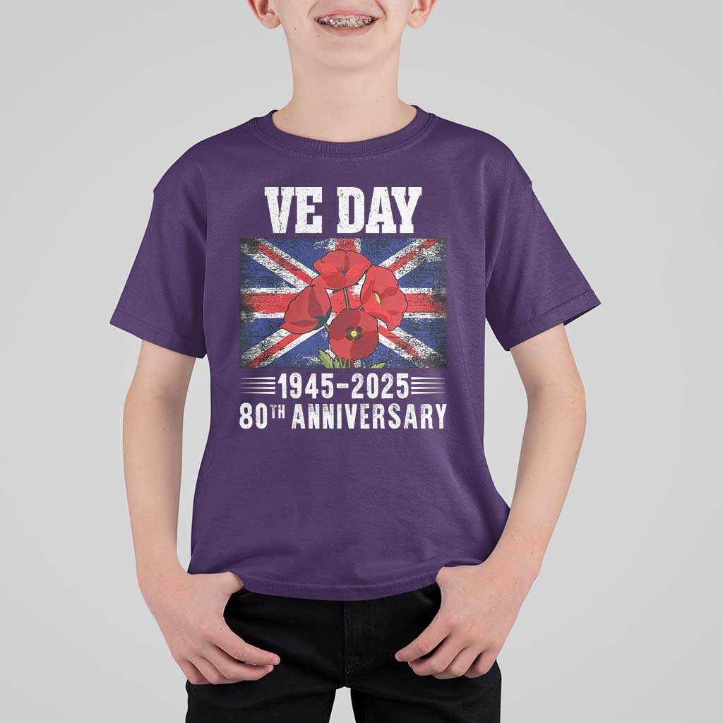 VE Day 80th Anniversary T Shirt For Kid 2025 Celebration Union Flag Poppies WWII Remembrance
