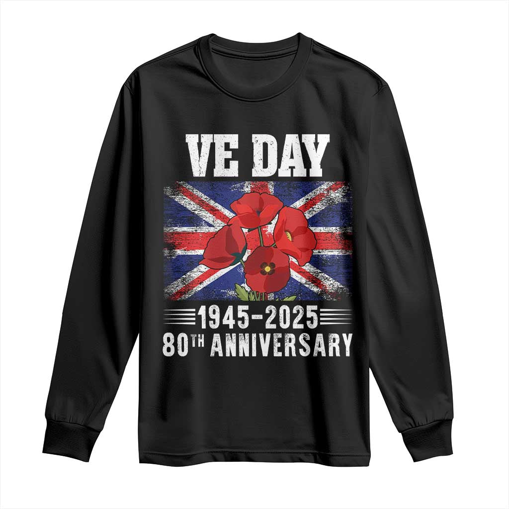 VE Day 80th Anniversary Long Sleeve Shirt 2025 Celebration Union Flag Poppies WWII Remembrance