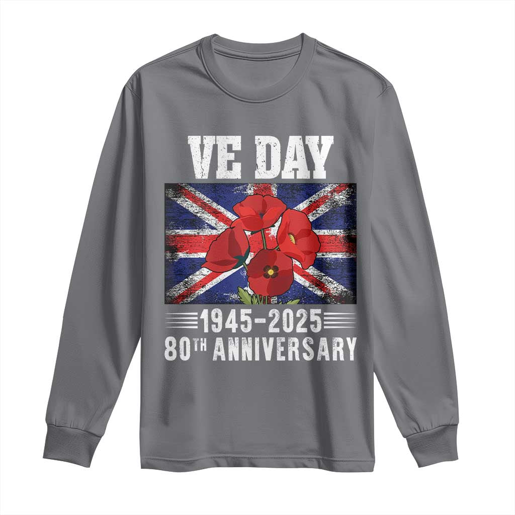 VE Day 80th Anniversary Long Sleeve Shirt 2025 Celebration Union Flag Poppies WWII Remembrance
