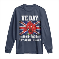 VE Day 80th Anniversary Long Sleeve Shirt 2025 Celebration Union Flag Poppies WWII Remembrance