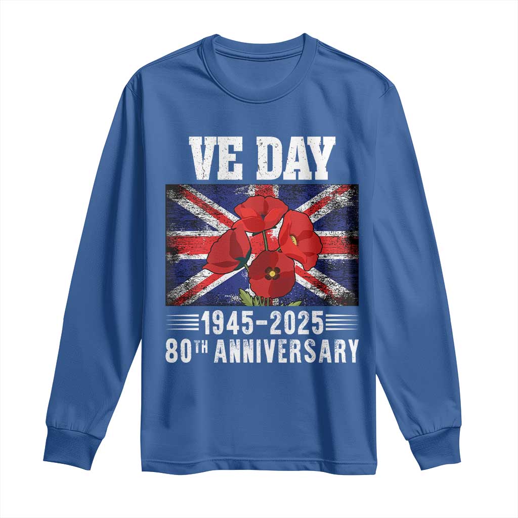 VE Day 80th Anniversary Long Sleeve Shirt 2025 Celebration Union Flag Poppies WWII Remembrance