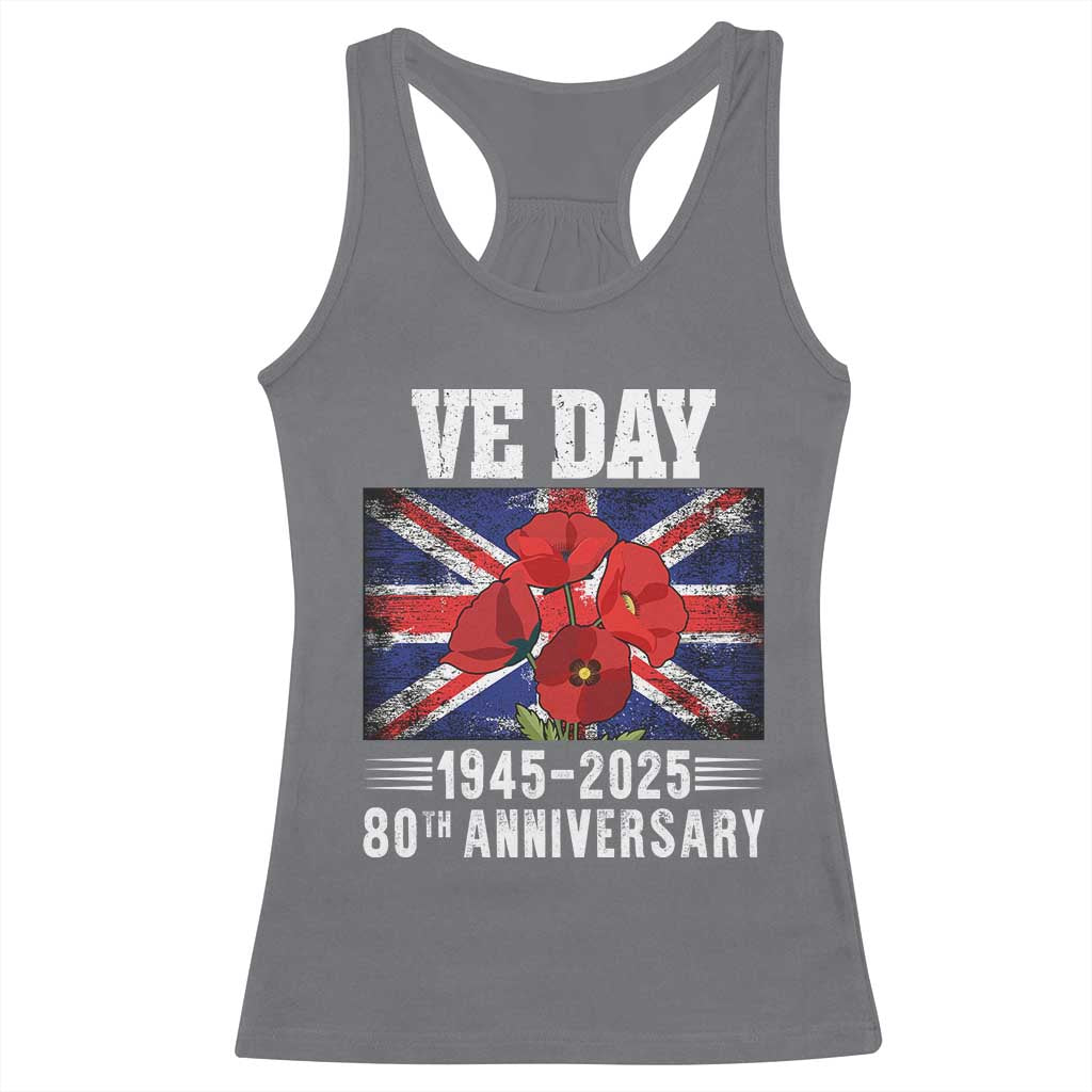 VE Day 80th Anniversary Racerback Tank Top 2025 Celebration Union Flag Poppies WWII Remembrance