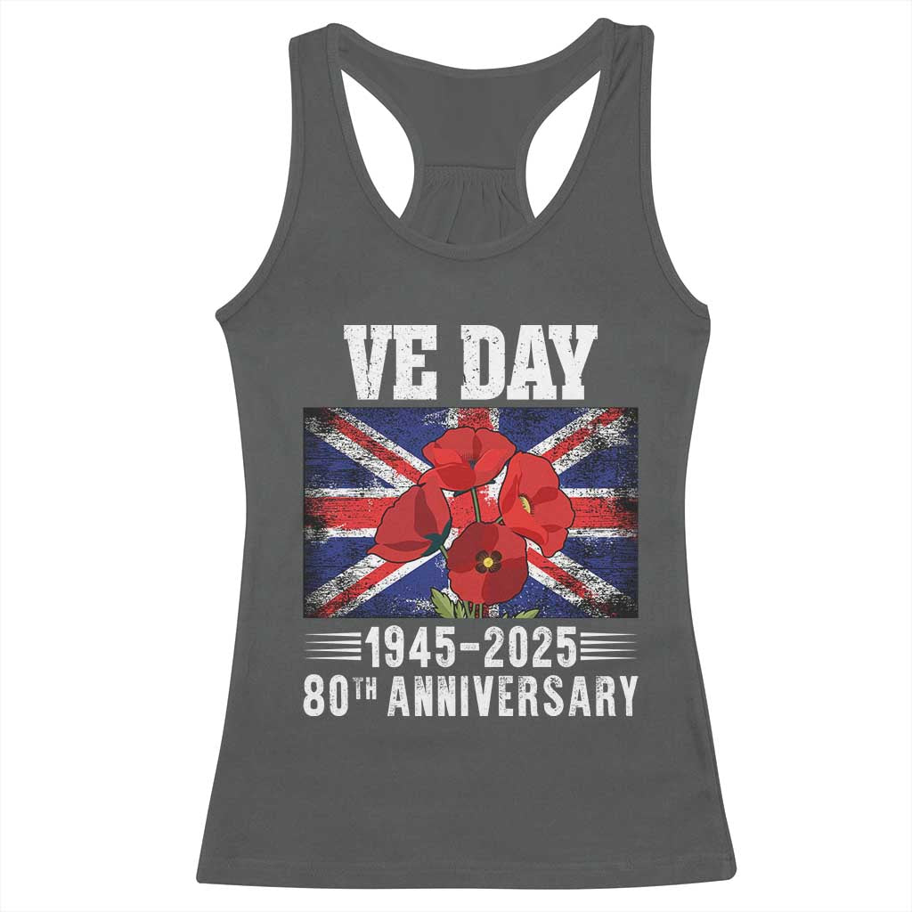 VE Day 80th Anniversary Racerback Tank Top 2025 Celebration Union Flag Poppies WWII Remembrance