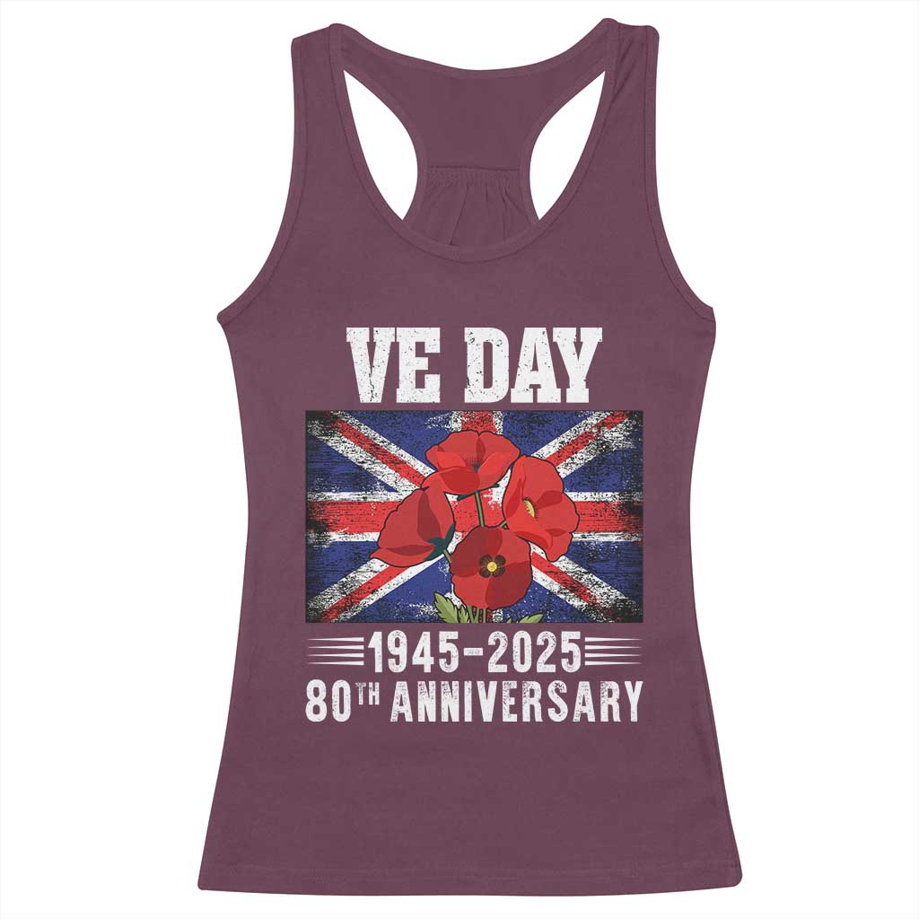 VE Day 80th Anniversary Racerback Tank Top 2025 Celebration Union Flag Poppies WWII Remembrance