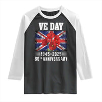 VE Day 80th Anniversary Raglan Shirt 2025 Celebration Union Flag Poppies WWII Remembrance