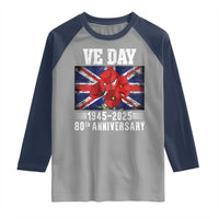 VE Day 80th Anniversary Raglan Shirt 2025 Celebration Union Flag Poppies WWII Remembrance