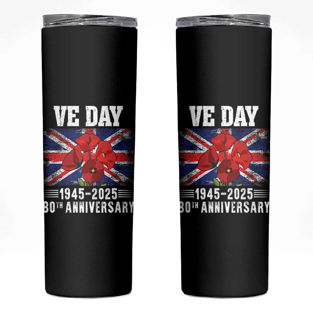 VE Day 80th Anniversary Skinny Tumbler 2025 Celebration Union Flag Poppies WWII Remembrance