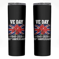 VE Day 80th Anniversary Skinny Tumbler 2025 Celebration Union Flag Poppies WWII Remembrance