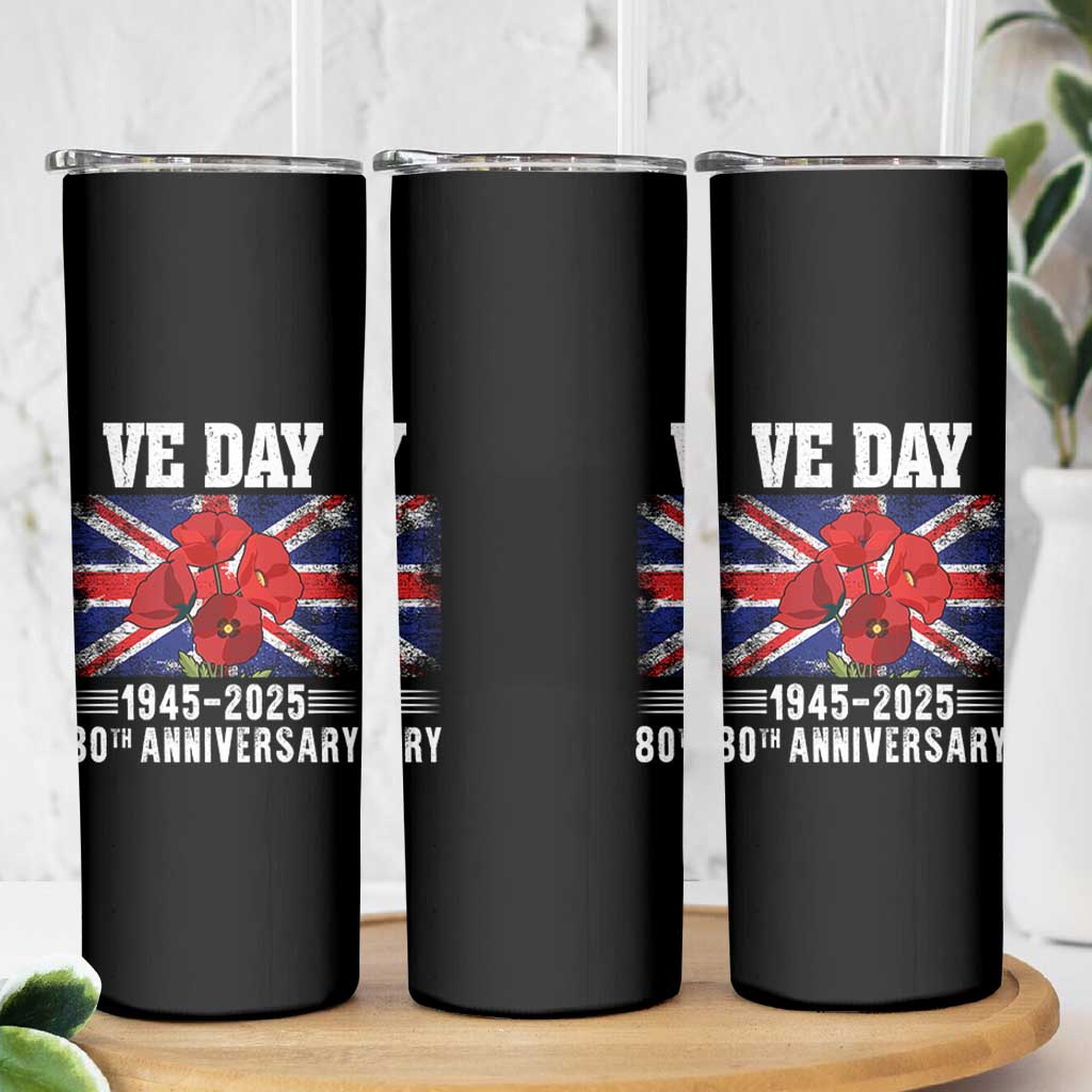 VE Day 80th Anniversary Skinny Tumbler 2025 Celebration Union Flag Poppies WWII Remembrance