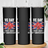 VE Day 80th Anniversary Skinny Tumbler 2025 Celebration Union Flag Poppies WWII Remembrance