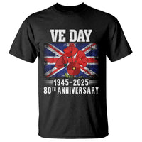 VE Day 80th Anniversary T Shirt 2025 Celebration Union Flag Poppies WWII Remembrance