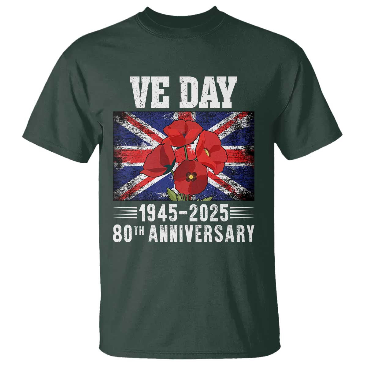 VE Day 80th Anniversary T Shirt 2025 Celebration Union Flag Poppies WWII Remembrance