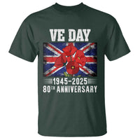 VE Day 80th Anniversary T Shirt 2025 Celebration Union Flag Poppies WWII Remembrance