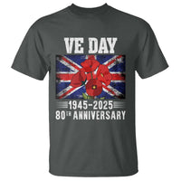 VE Day 80th Anniversary T Shirt 2025 Celebration Union Flag Poppies WWII Remembrance