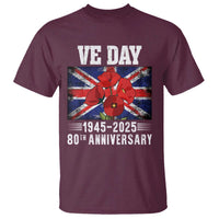 VE Day 80th Anniversary T Shirt 2025 Celebration Union Flag Poppies WWII Remembrance