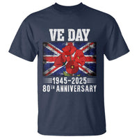 VE Day 80th Anniversary T Shirt 2025 Celebration Union Flag Poppies WWII Remembrance