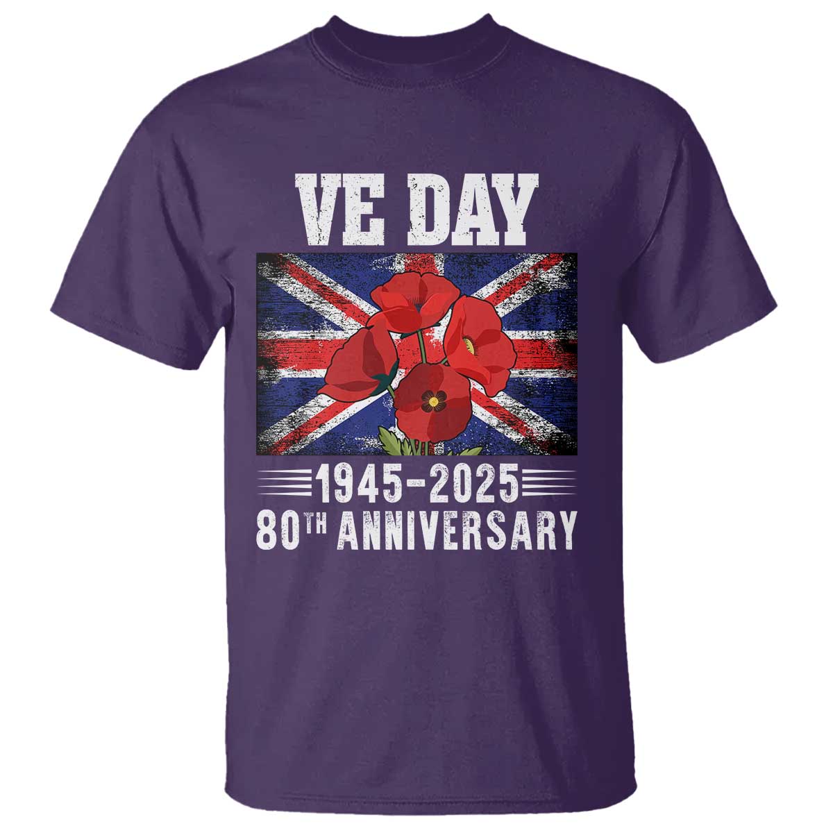 VE Day 80th Anniversary T Shirt 2025 Celebration Union Flag Poppies WWII Remembrance