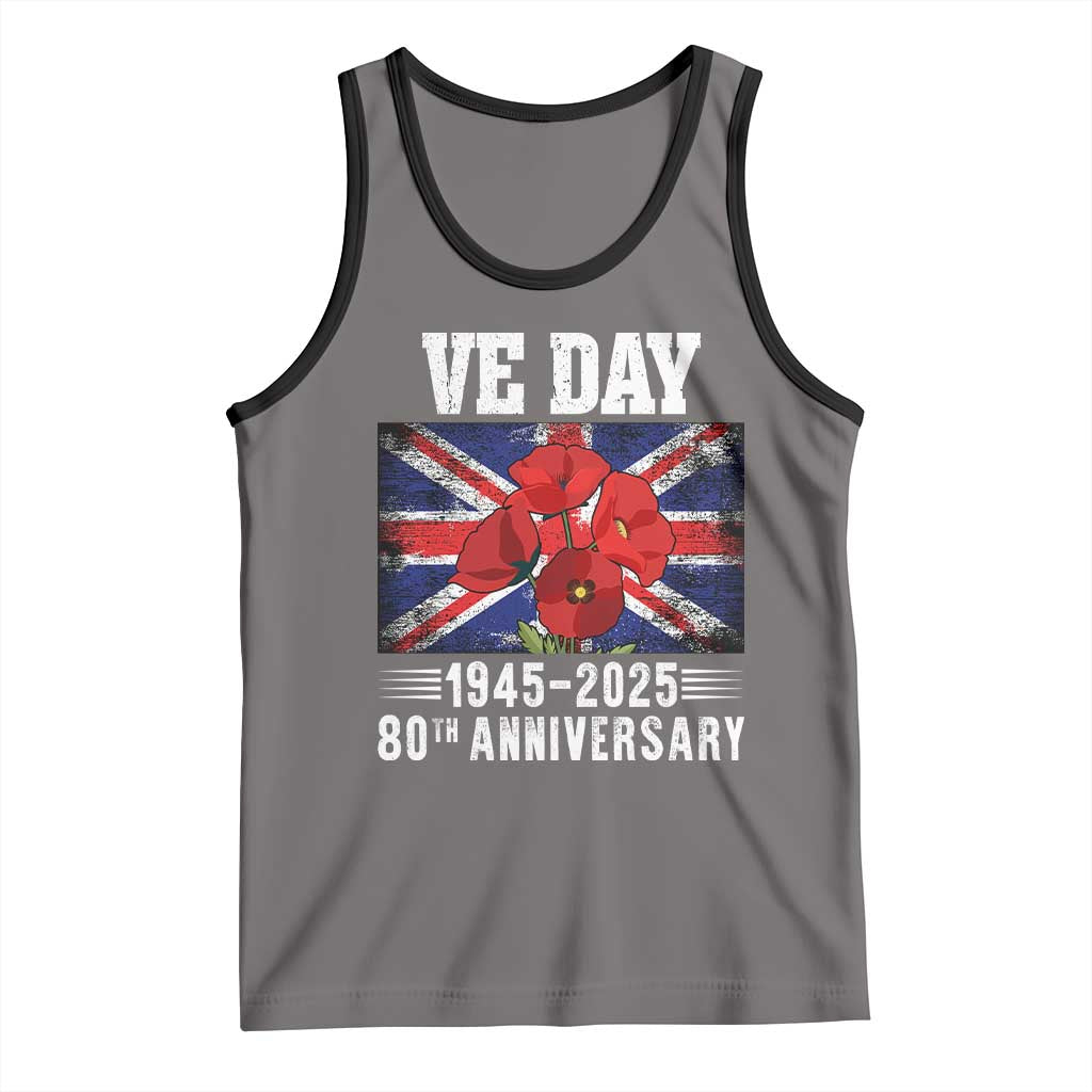 VE Day 80th Anniversary Tank Top 2025 Celebration Union Flag Poppies WWII Remembrance