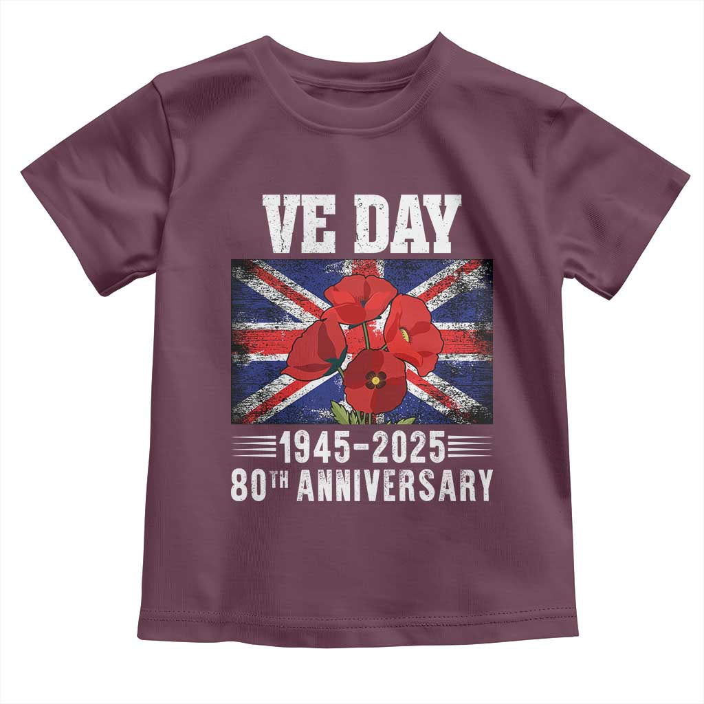 VE Day 80th Anniversary Toddler T Shirt 2025 Celebration Union Flag Poppies WWII Remembrance