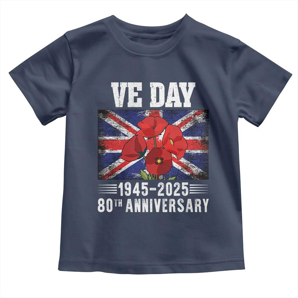 VE Day 80th Anniversary Toddler T Shirt 2025 Celebration Union Flag Poppies WWII Remembrance