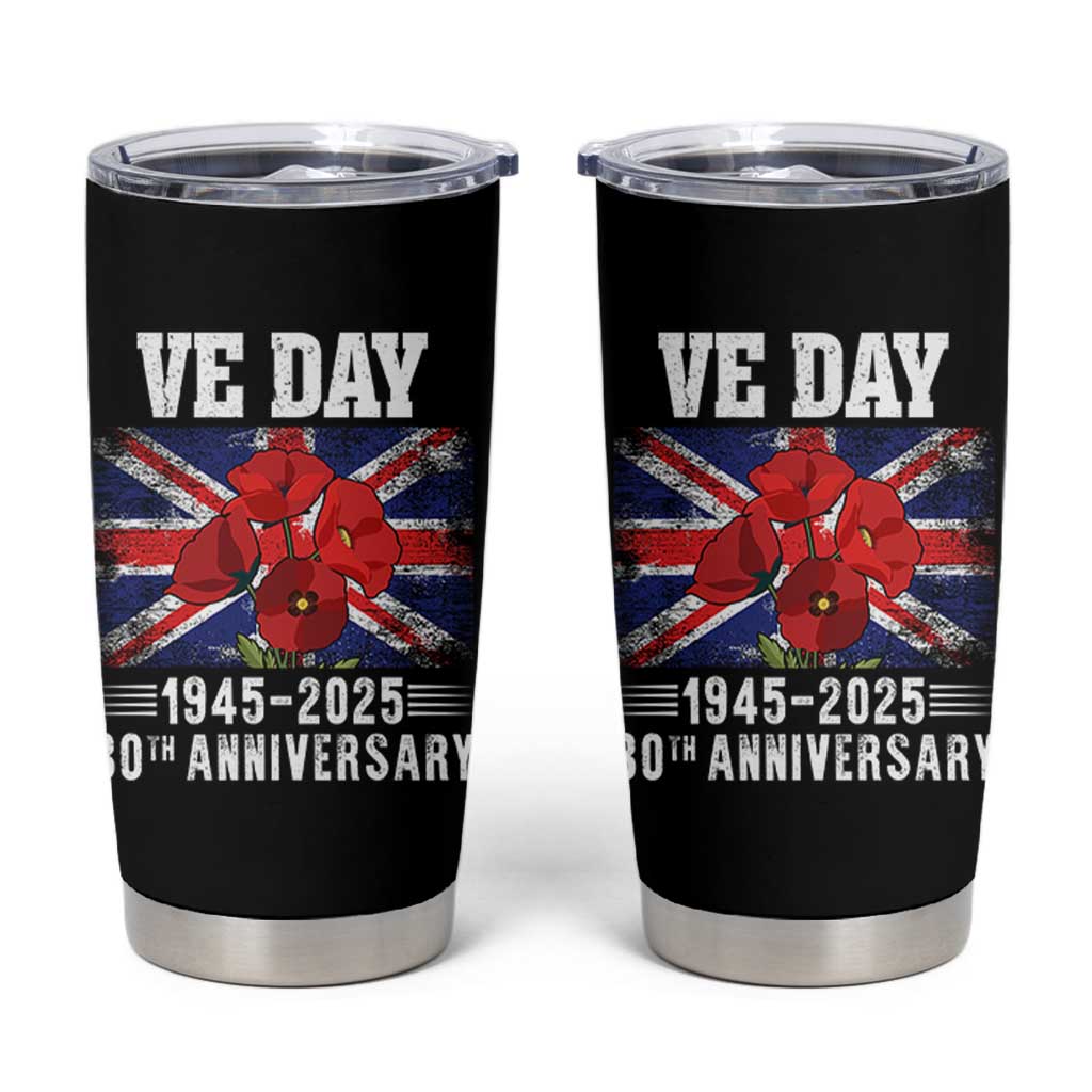 VE Day 80th Anniversary Tumbler Cup 2025 Celebration Union Flag Poppies WWII Remembrance