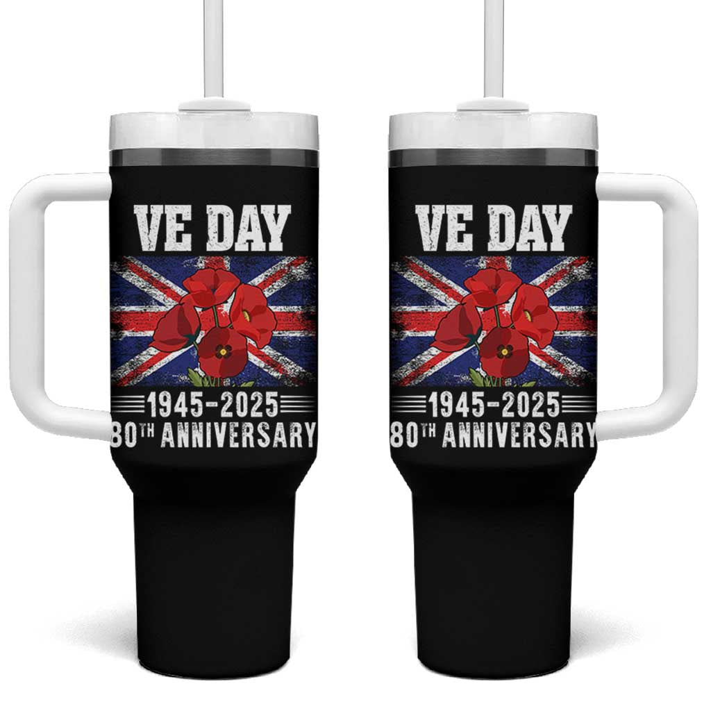 VE Day 80th Anniversary Tumbler With Handle 2025 Celebration Union Flag Poppies WWII Remembrance
