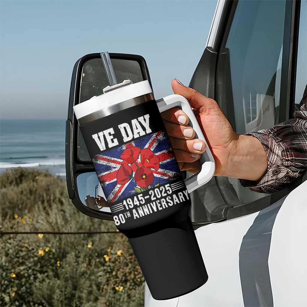 VE Day 80th Anniversary Tumbler With Handle 2025 Celebration Union Flag Poppies WWII Remembrance