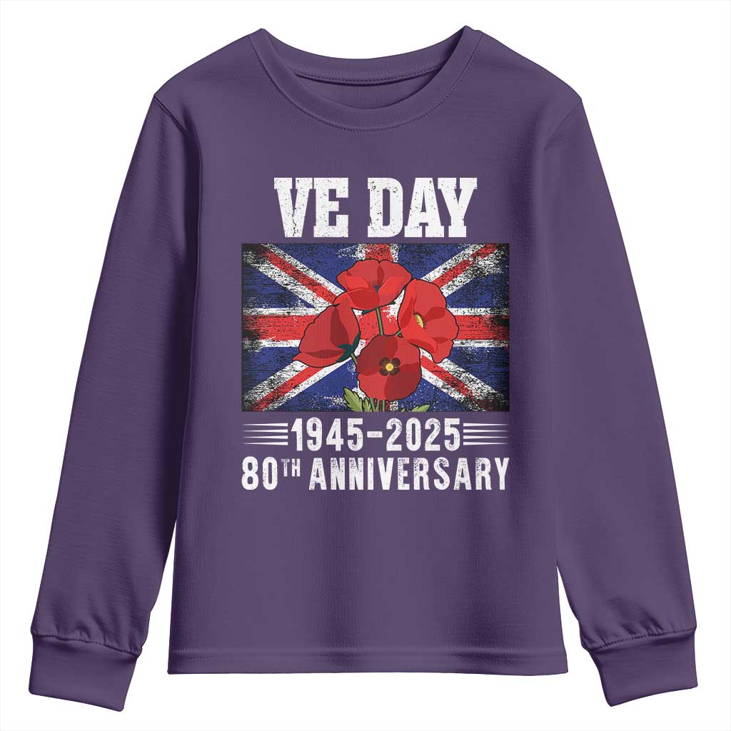 VE Day 80th Anniversary Youth Sweatshirt 2025 Celebration Union Flag Poppies WWII Remembrance