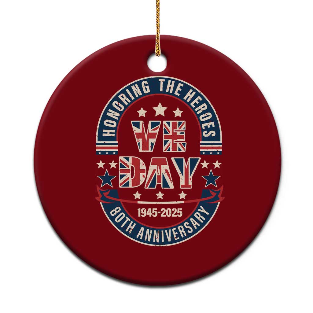 VE Day 80th Anniversary Ceramic Ornament 2025 Patriotic WWII Remembrance Vintage - Wonder Print Shop