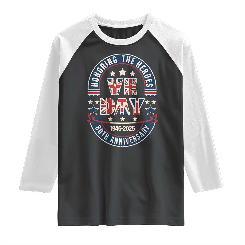 VE Day 80th Anniversary Raglan Shirt 2025 Patriotic WWII Remembrance Vintage