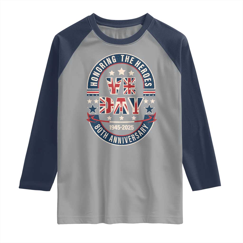 VE Day 80th Anniversary Raglan Shirt 2025 Patriotic WWII Remembrance Vintage