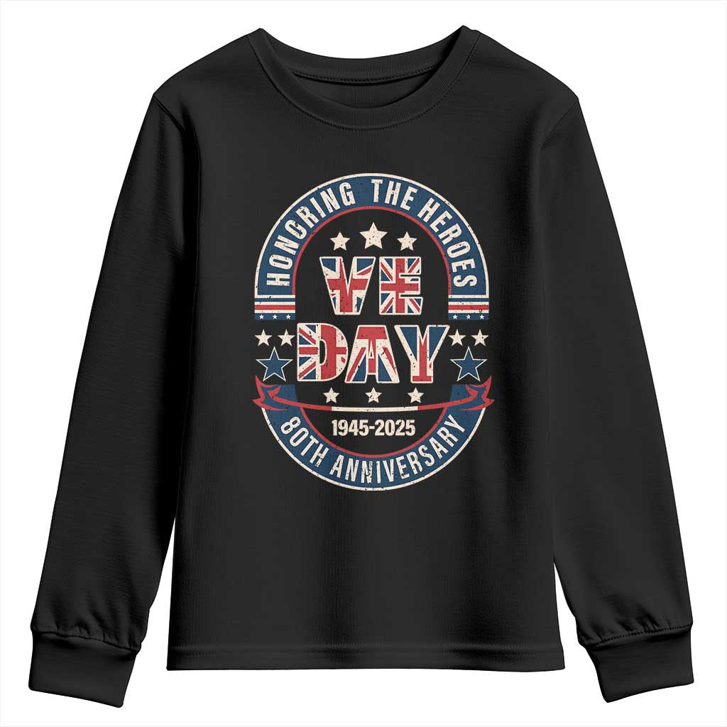 VE Day 80th Anniversary Youth Sweatshirt 2025 Patriotic WWII Remembrance Vintage