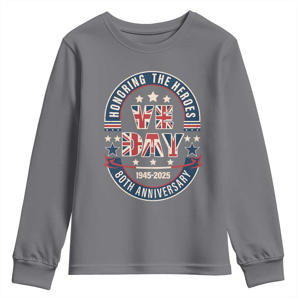 VE Day 80th Anniversary Youth Sweatshirt 2025 Patriotic WWII Remembrance Vintage