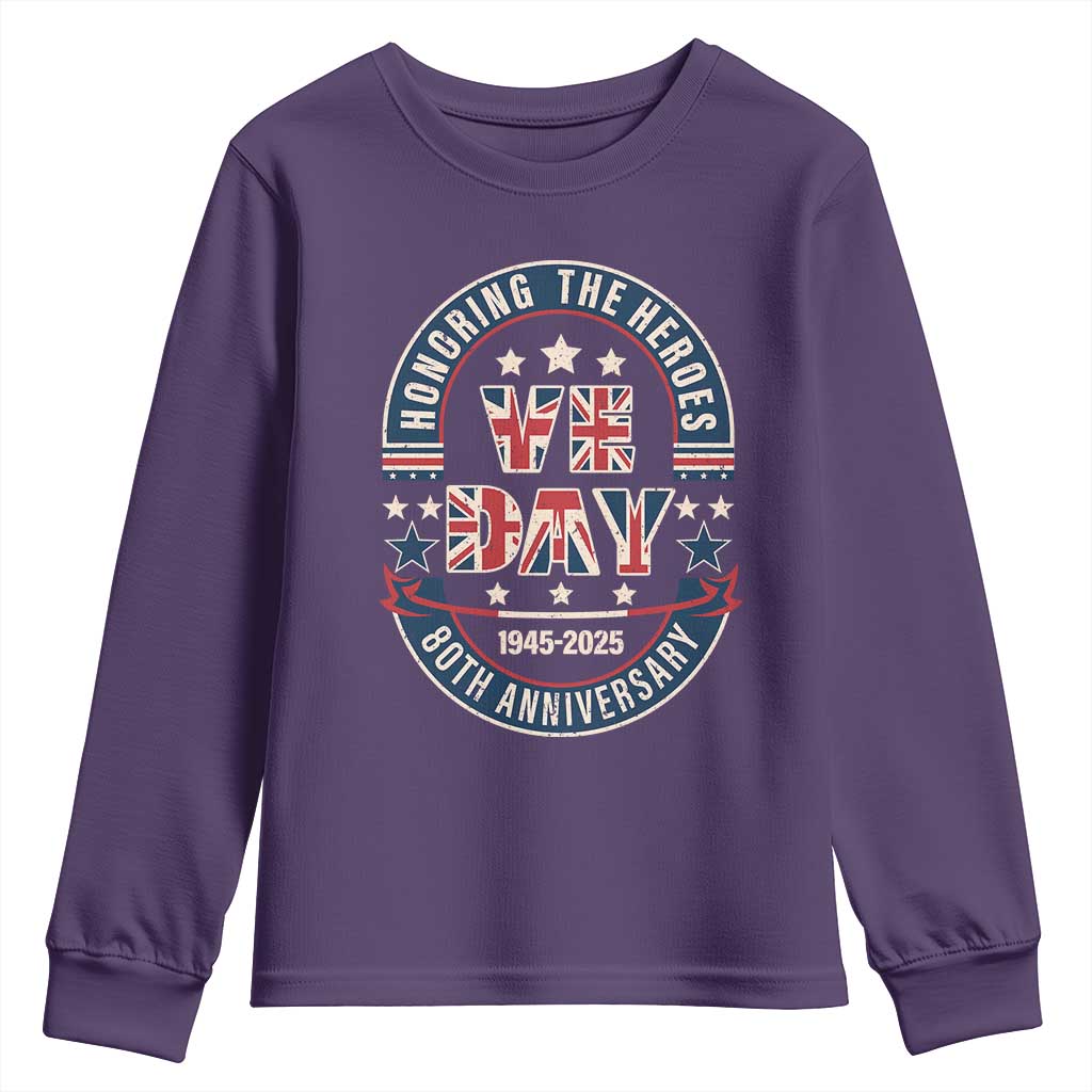 VE Day 80th Anniversary Youth Sweatshirt 2025 Patriotic WWII Remembrance Vintage