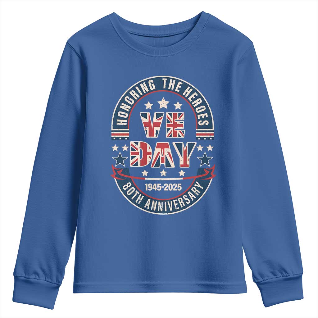 VE Day 80th Anniversary Youth Sweatshirt 2025 Patriotic WWII Remembrance Vintage