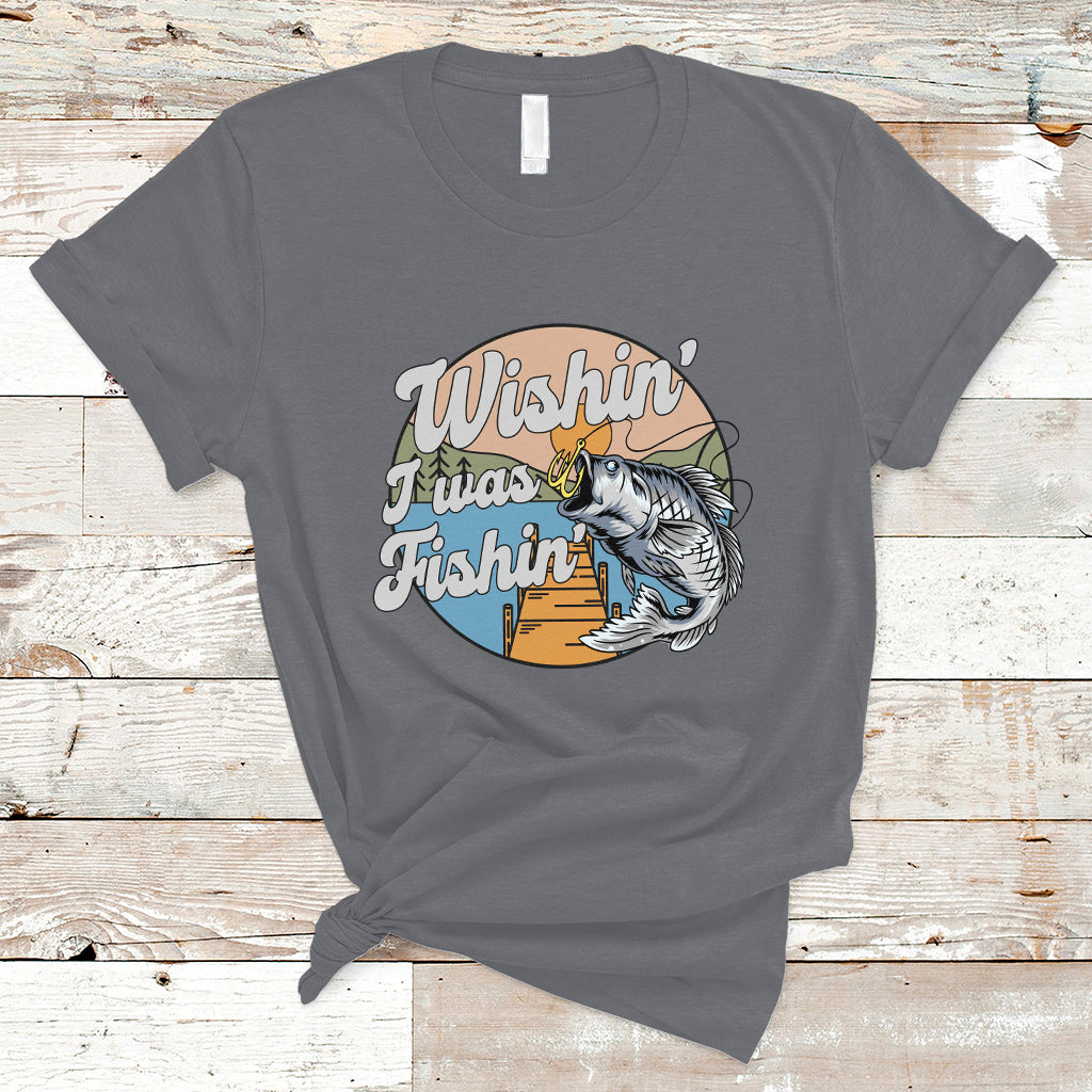Funny Fishing T Shirt Wishing I Was Fishing Funny Fisherman Fishing Gag Gift for Men Women Vintage - Wonder Print Shop
