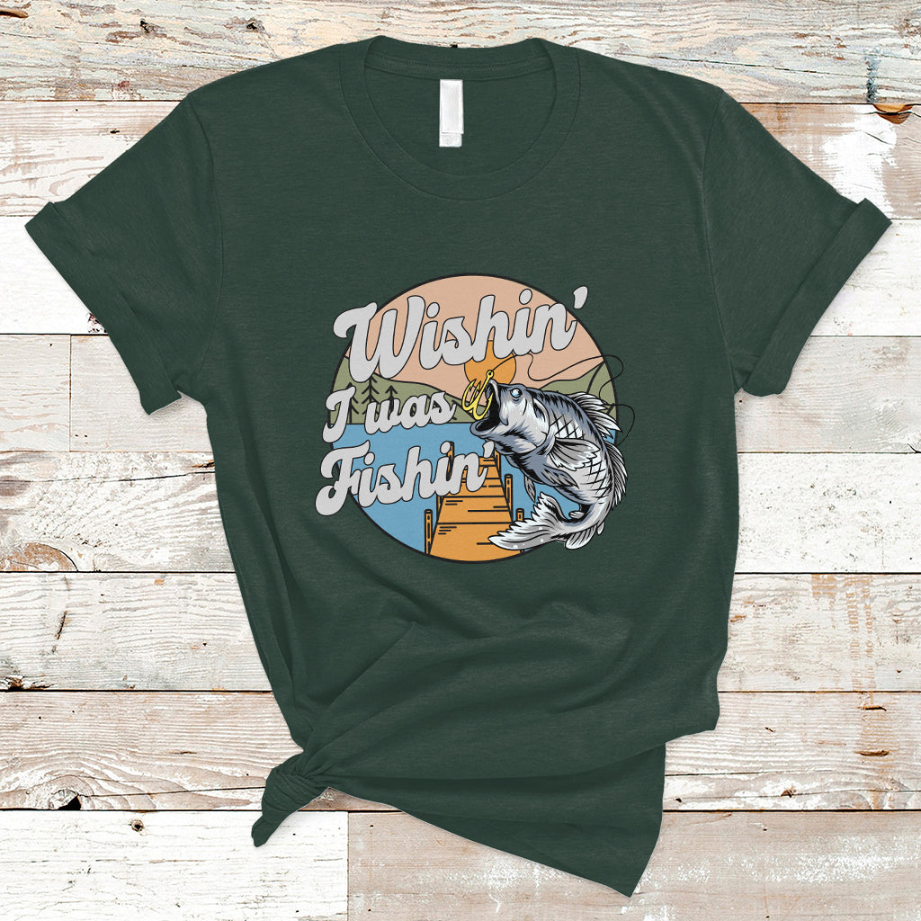 Funny Fishing T Shirt Wishing I Was Fishing Funny Fisherman Fishing Gag Gift for Men Women Vintage - Wonder Print Shop