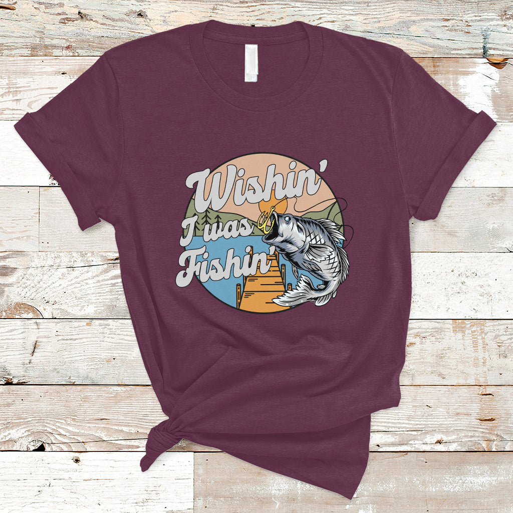 Funny Fishing T Shirt Wishing I Was Fishing Funny Fisherman Fishing Gag Gift for Men Women Vintage - Wonder Print Shop