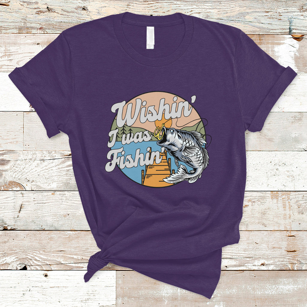 Funny Fishing T Shirt Wishing I Was Fishing Funny Fisherman Fishing Gag Gift for Men Women Vintage - Wonder Print Shop