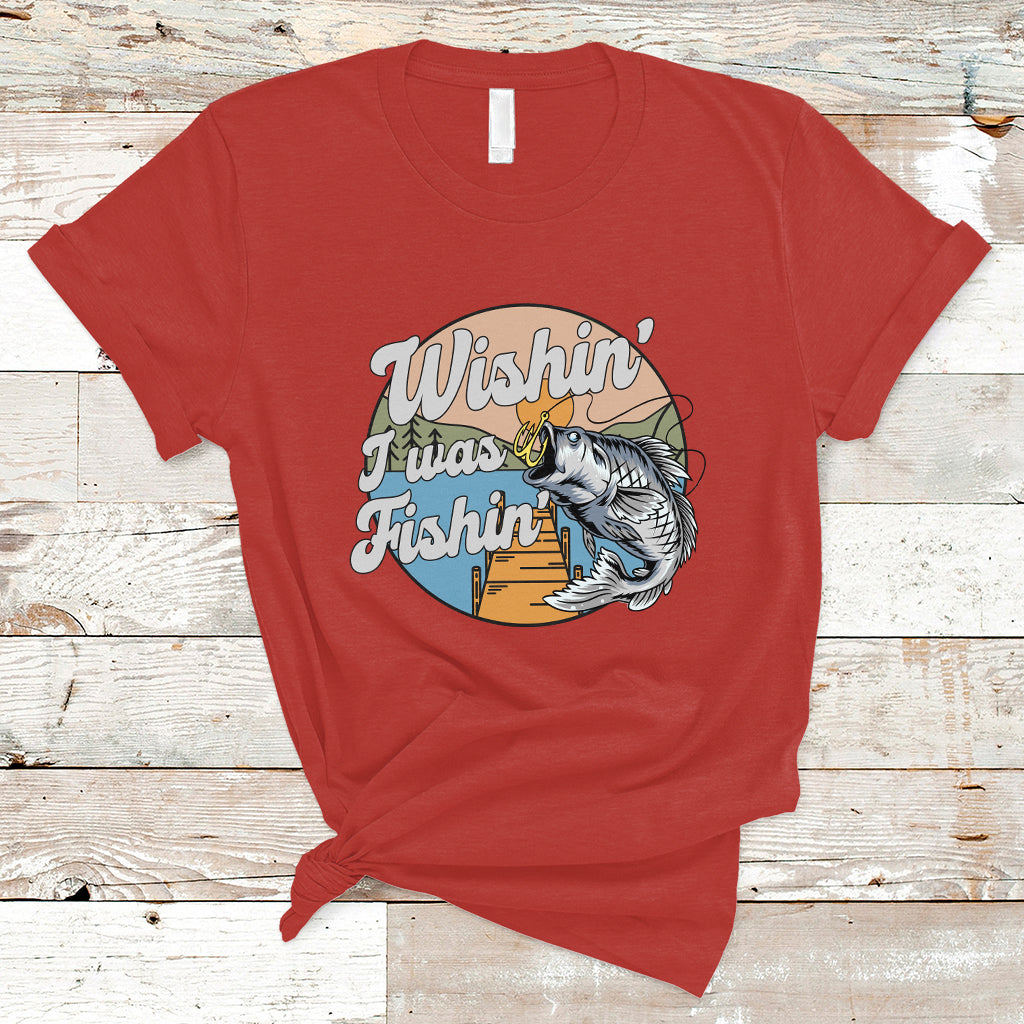 Funny Fishing T Shirt Wishing I Was Fishing Funny Fisherman Fishing Gag Gift for Men Women Vintage - Wonder Print Shop