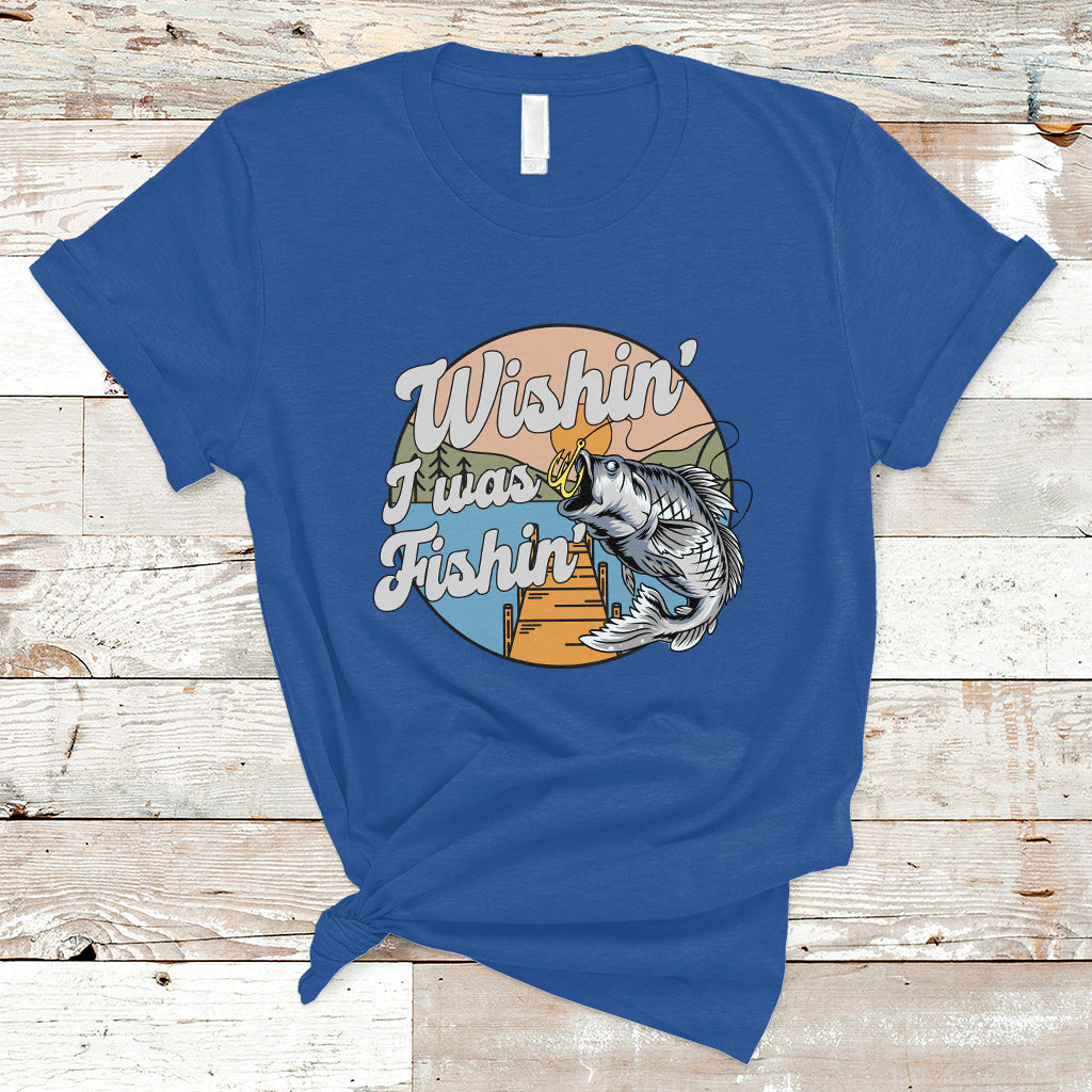 Funny Fishing T Shirt Wishing I Was Fishing Funny Fisherman Fishing Gag Gift for Men Women Vintage - Wonder Print Shop