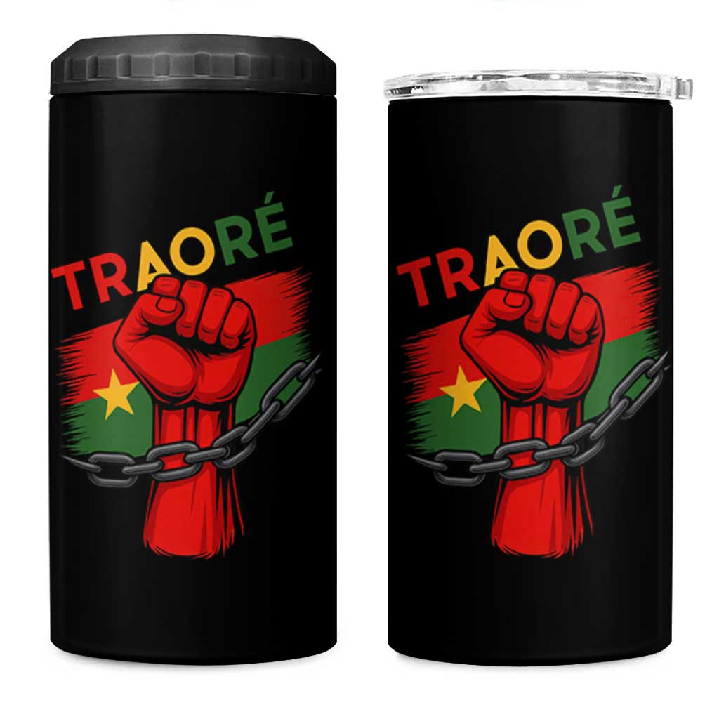 Traoré 2025 Burkina Faso Flag 4 in 1 Can Cooler Tumbler Raised Fist Broken Chains