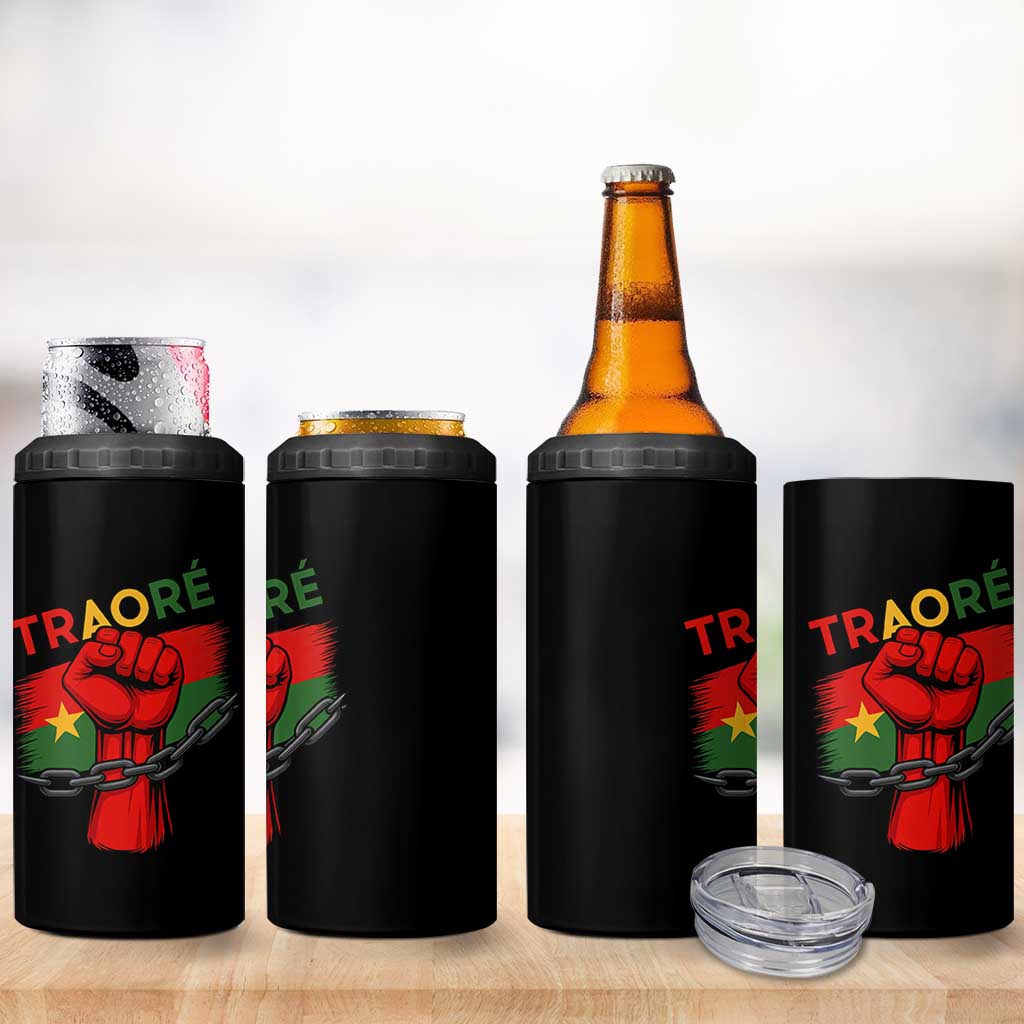 Traoré 2025 Burkina Faso Flag 4 in 1 Can Cooler Tumbler Raised Fist Broken Chains
