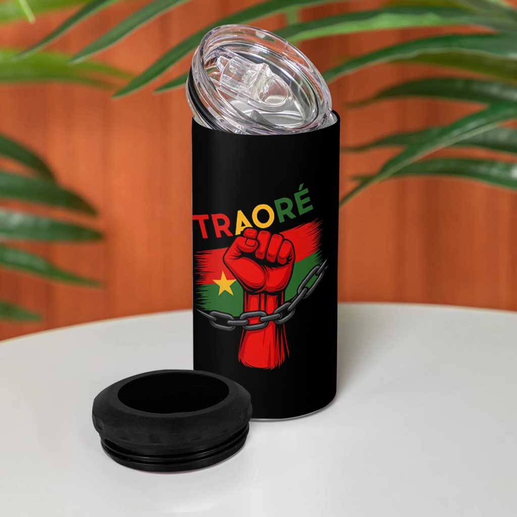 Traoré 2025 Burkina Faso Flag 4 in 1 Can Cooler Tumbler Raised Fist Broken Chains