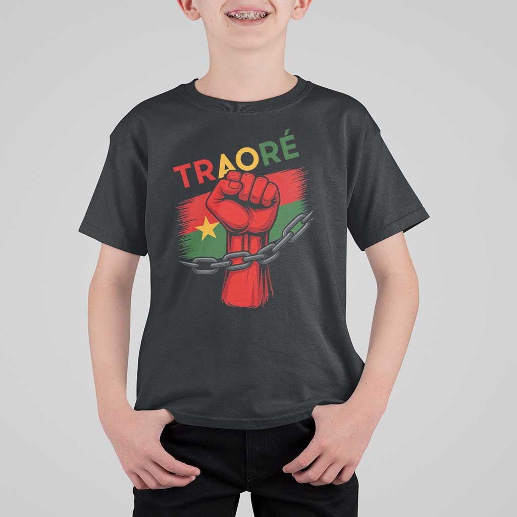 Traoré 2025 Burkina Faso Flag T Shirt For Kid Raised Fist Broken Chains