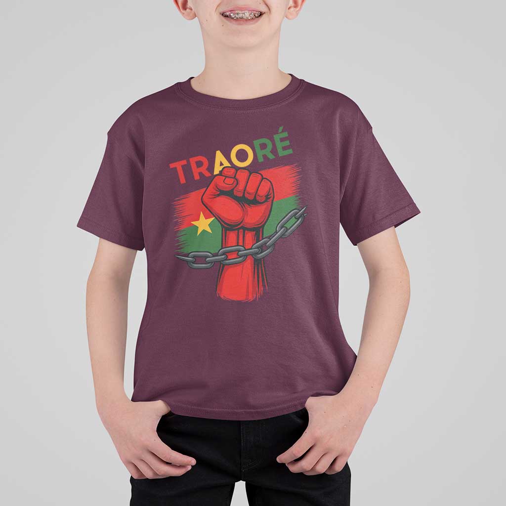Traoré 2025 Burkina Faso Flag T Shirt For Kid Raised Fist Broken Chains