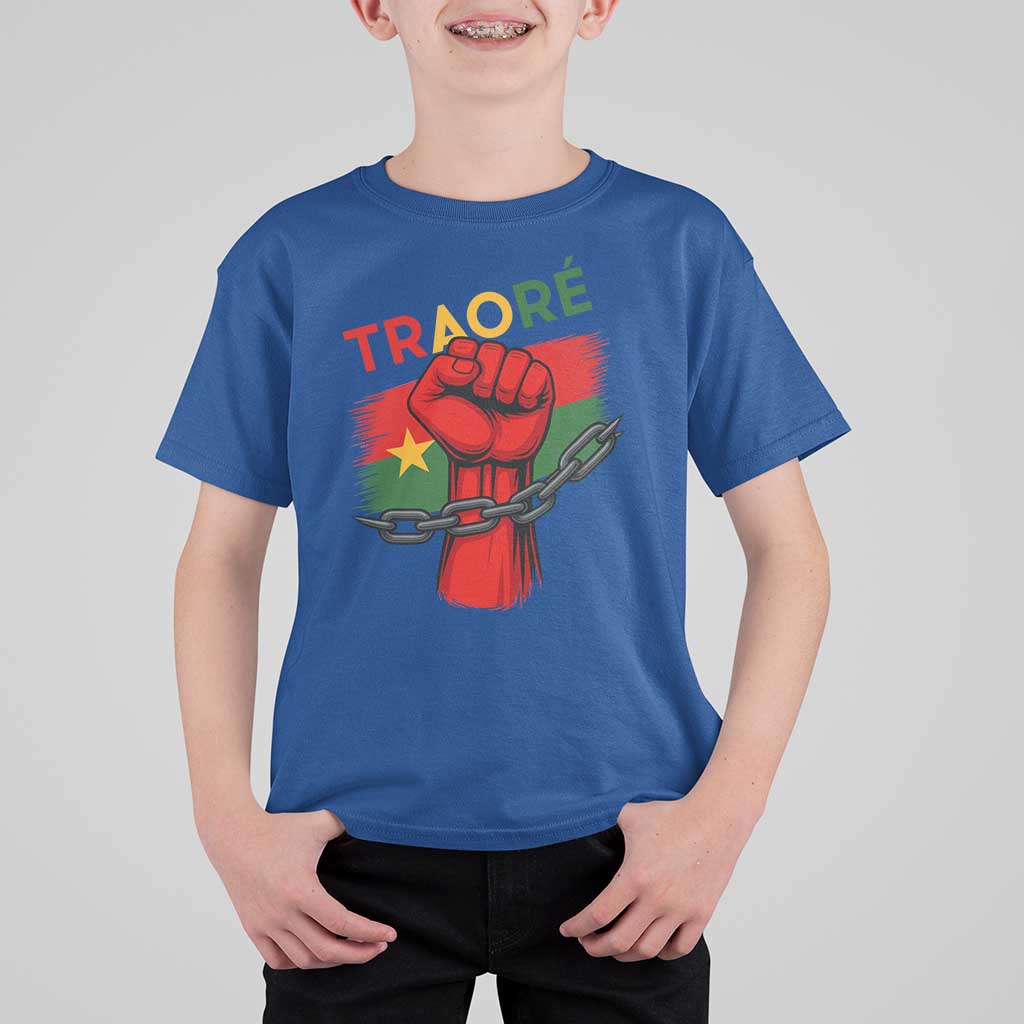 Traoré 2025 Burkina Faso Flag T Shirt For Kid Raised Fist Broken Chains